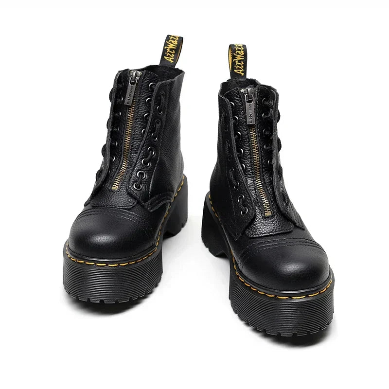 Bottes pour femmes en cuir à semelle épaisse
