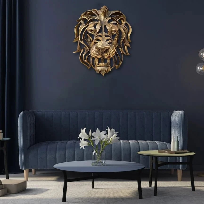 Décoration Murale Tête de Lion en Métal - Elégante et Solide