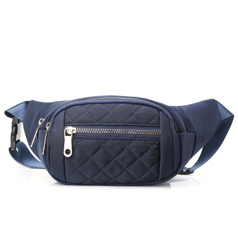 Sac banane léger pour femmes avec motif à carreaux matelassé et fermeture éclair double