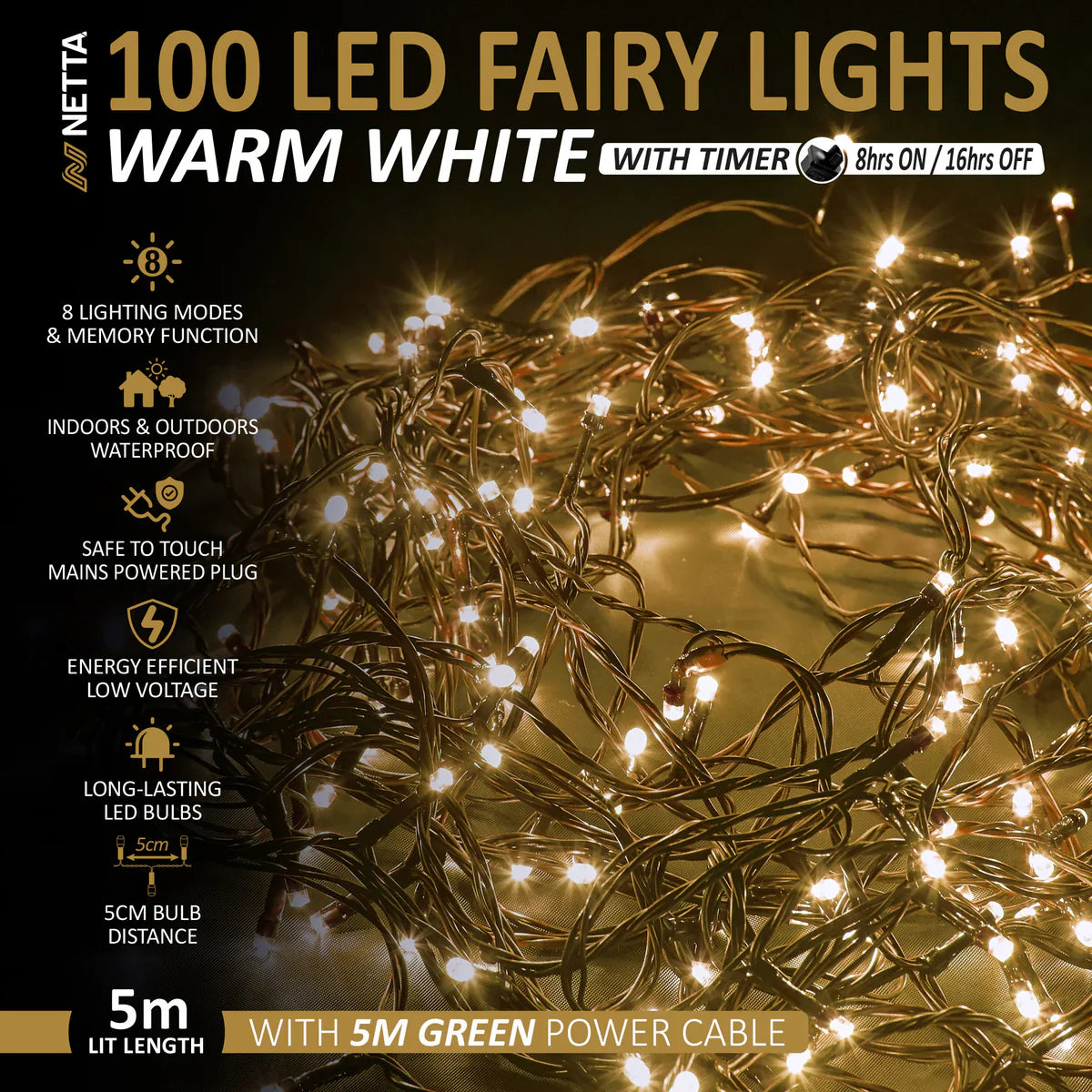 Guirlande LED de Noël Narsago 5m – Pour Usage Intérieur/Extérieur