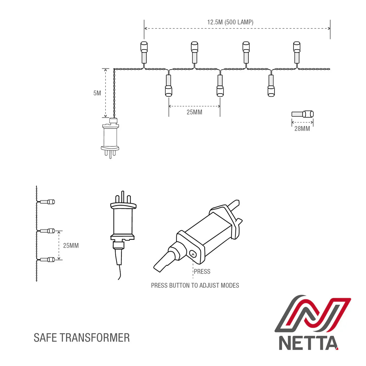 Guirlande LED de Noël Narsago 5m – Pour Usage Intérieur/Extérieur