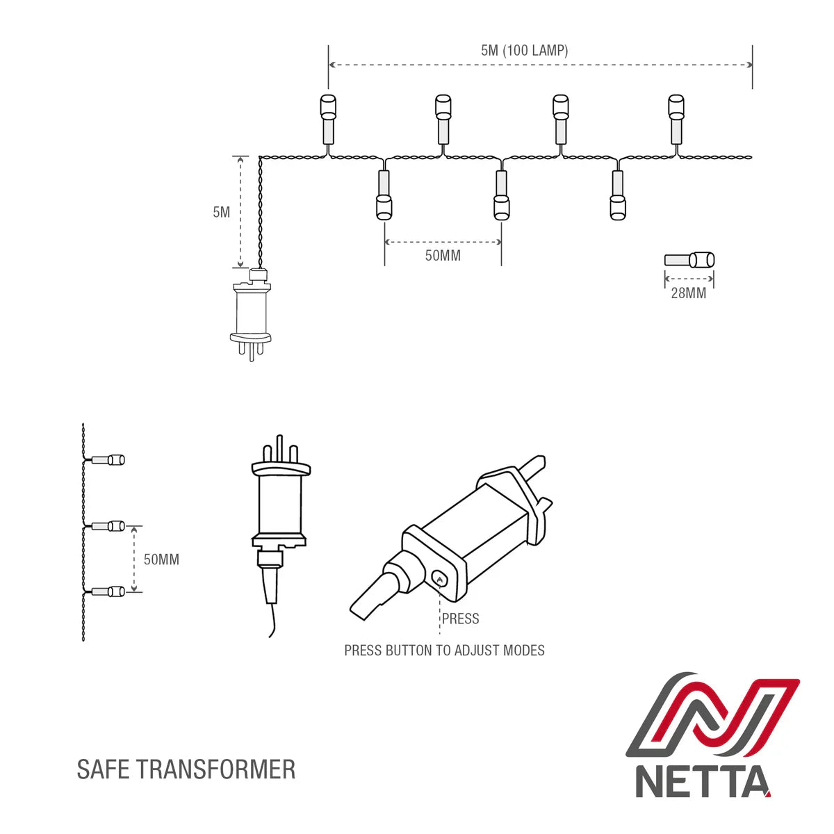 Guirlande LED de Noël Narsago 5m – Pour Usage Intérieur/Extérieur
