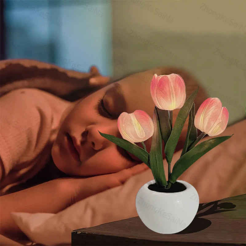 Lampe de table de chevet tulipe LED Lampe de table à fleurs