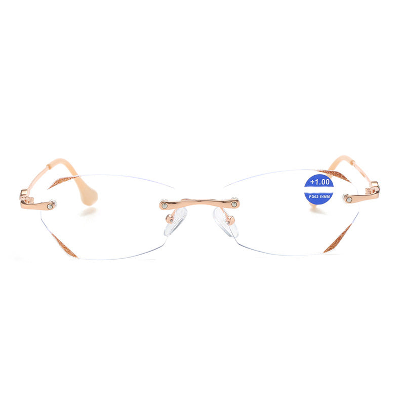Lunettes de lecture sans monture pour femmes, anti-lumière bleue, haute définition, motif diamant