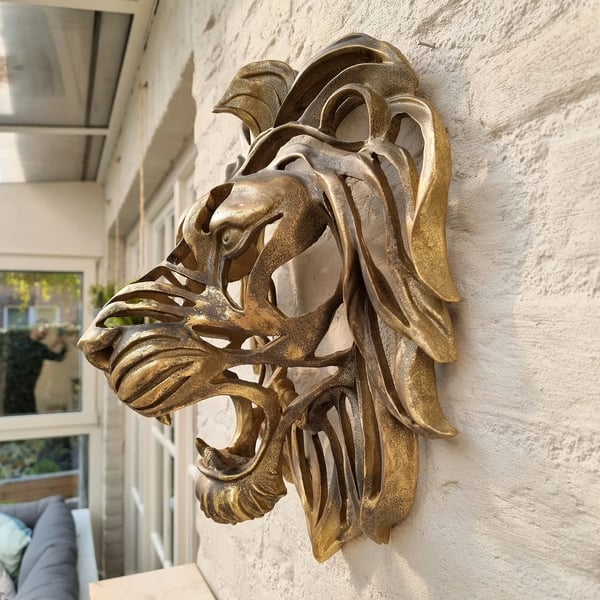 Décoration Murale Tête de Lion en Métal - Elégante et Solide