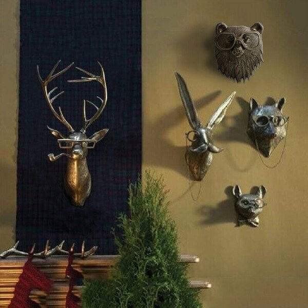 ArtBeest Décoration murale tête d'animal – Figurines ludiques peintes à la main en résine | Élévateur à bol