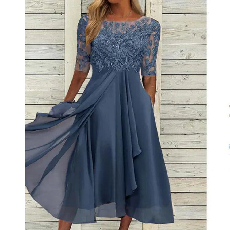 Robe Midi En Chiffon Avec Manches Transparentes