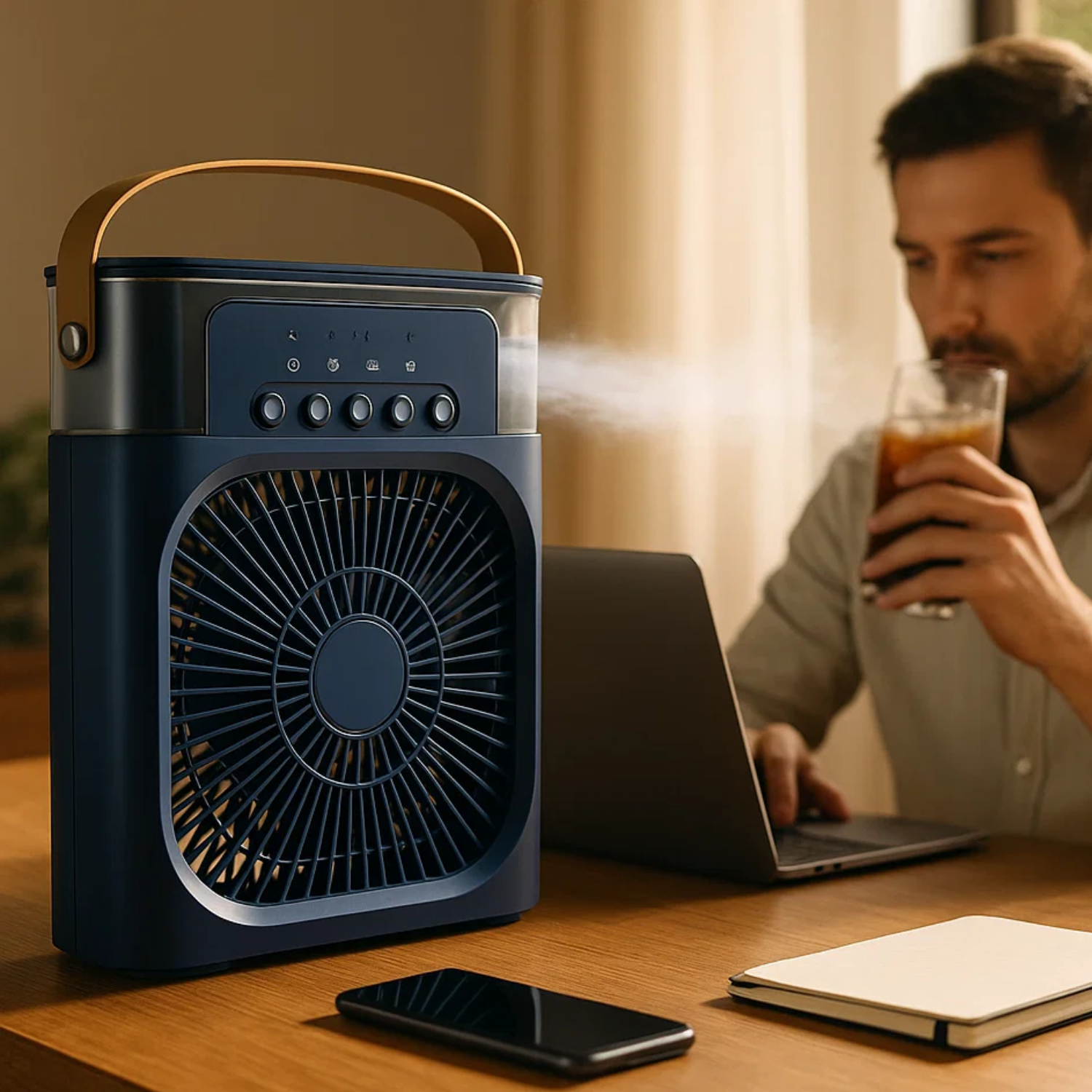 Refroidisseur d'air et humidificateur 3-en-1 avec design compact