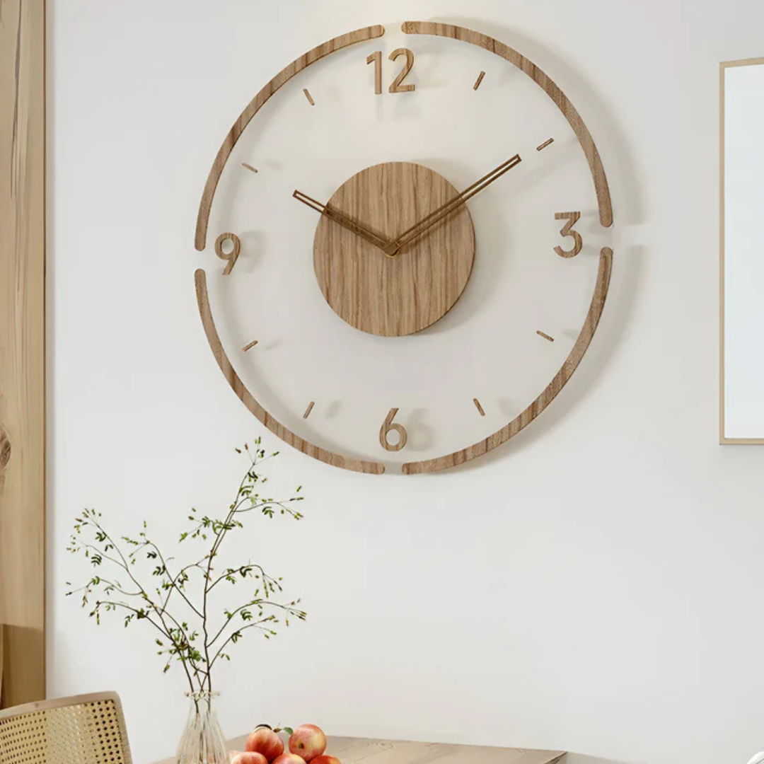 Horloge murale Acrylique & Bois Ø30 cm – Mouvement silencieux Affichage de l'heure moderne Style scandinave salon cuisine bureau | Sansotis