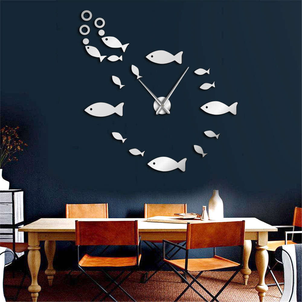 Horloge murale de poisson moderne | Conception acrylique noire
