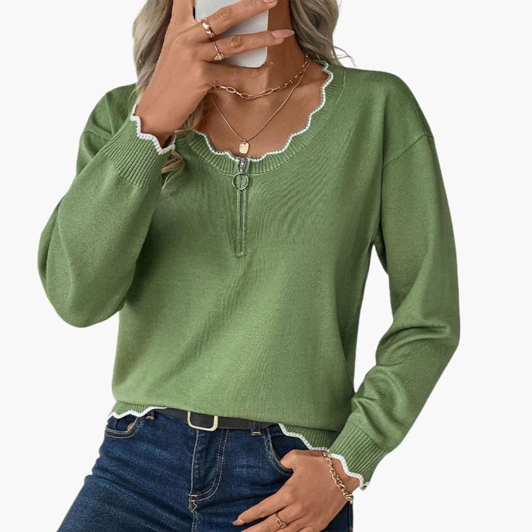 Pull pour femme avec fermeture éclair décorative et détails volants