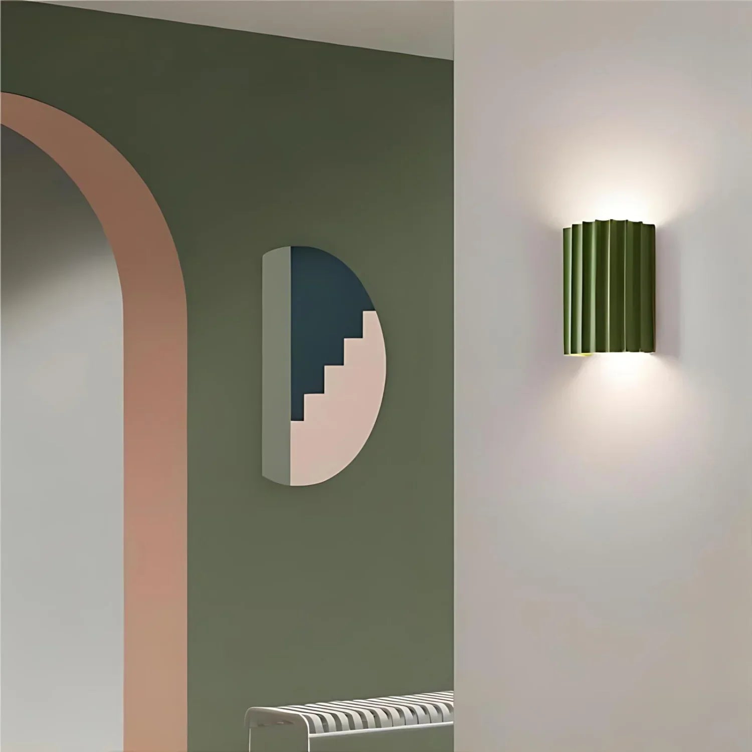 Applique Résine Sculpture Ondulée Nordique Blanc Vert Gris Chambre Couloir | Sansotis