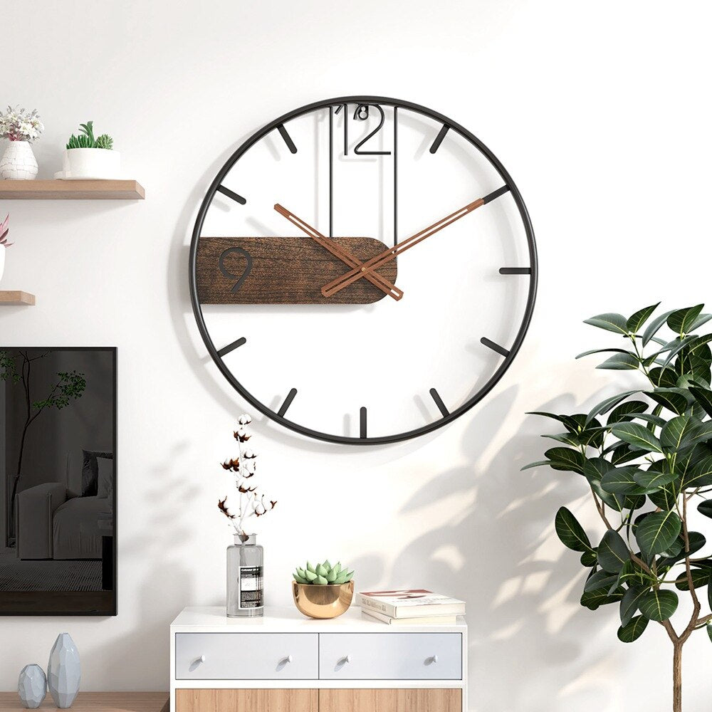 Horloge murale en acier avec accents de noyer – design industriel avec bois chaleureux – montre moderne pour salon, bureau ou cuisine – ø 40 cm | Sansotis