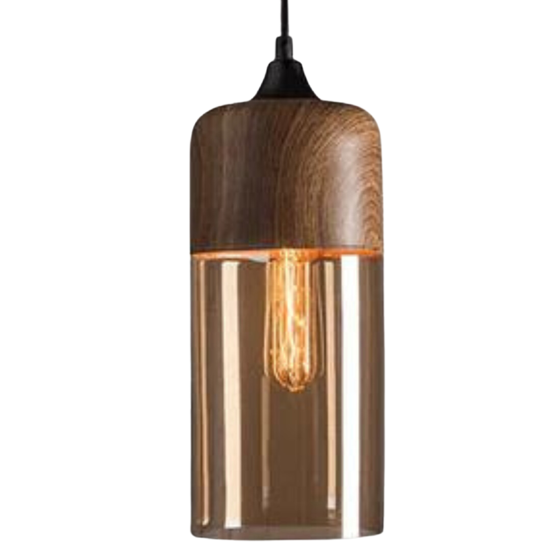 Lampe suspendue scandinave en verre aspect bois – Éclairage design chaleureux pour salon et salle à manger | Sansotis