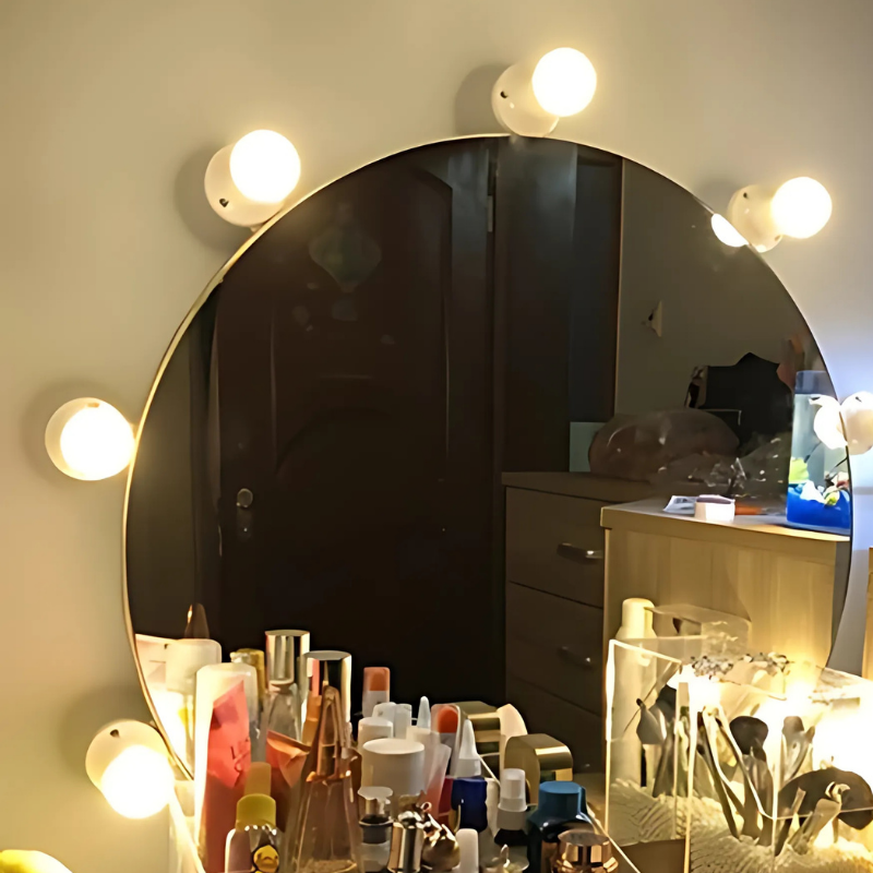 Éclairage de miroir LED à intensité variable avec boules lumineuses et éclairage de maquillage réglable