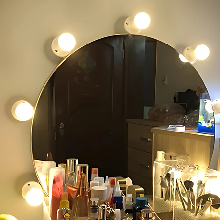 Éclairage de miroir LED à intensité variable avec boules lumineuses et éclairage de maquillage réglable