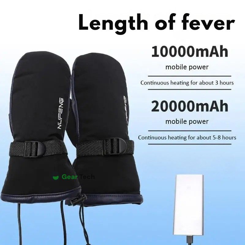 Gants chauffants USB double face étanches avec paume antidérapante, 3 niveaux de chaleur, compatibles écran tactile