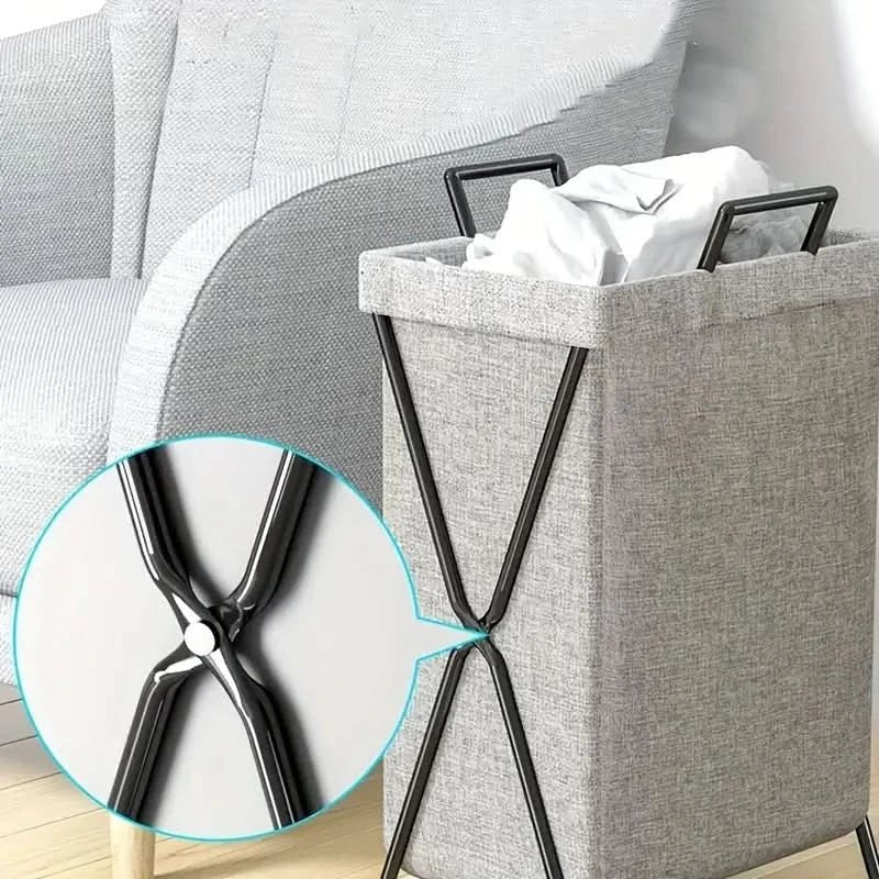 Panier à linge pliable avec cadre métallique et sac de rangement en tissu tissé