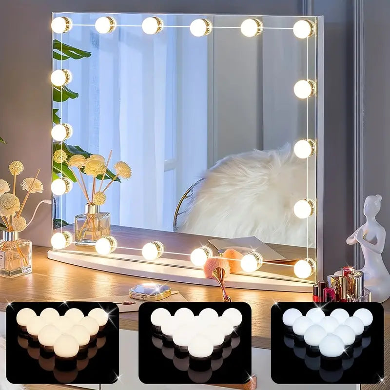 Éclairage de miroir LED à intensité variable avec boules lumineuses et éclairage de maquillage réglable