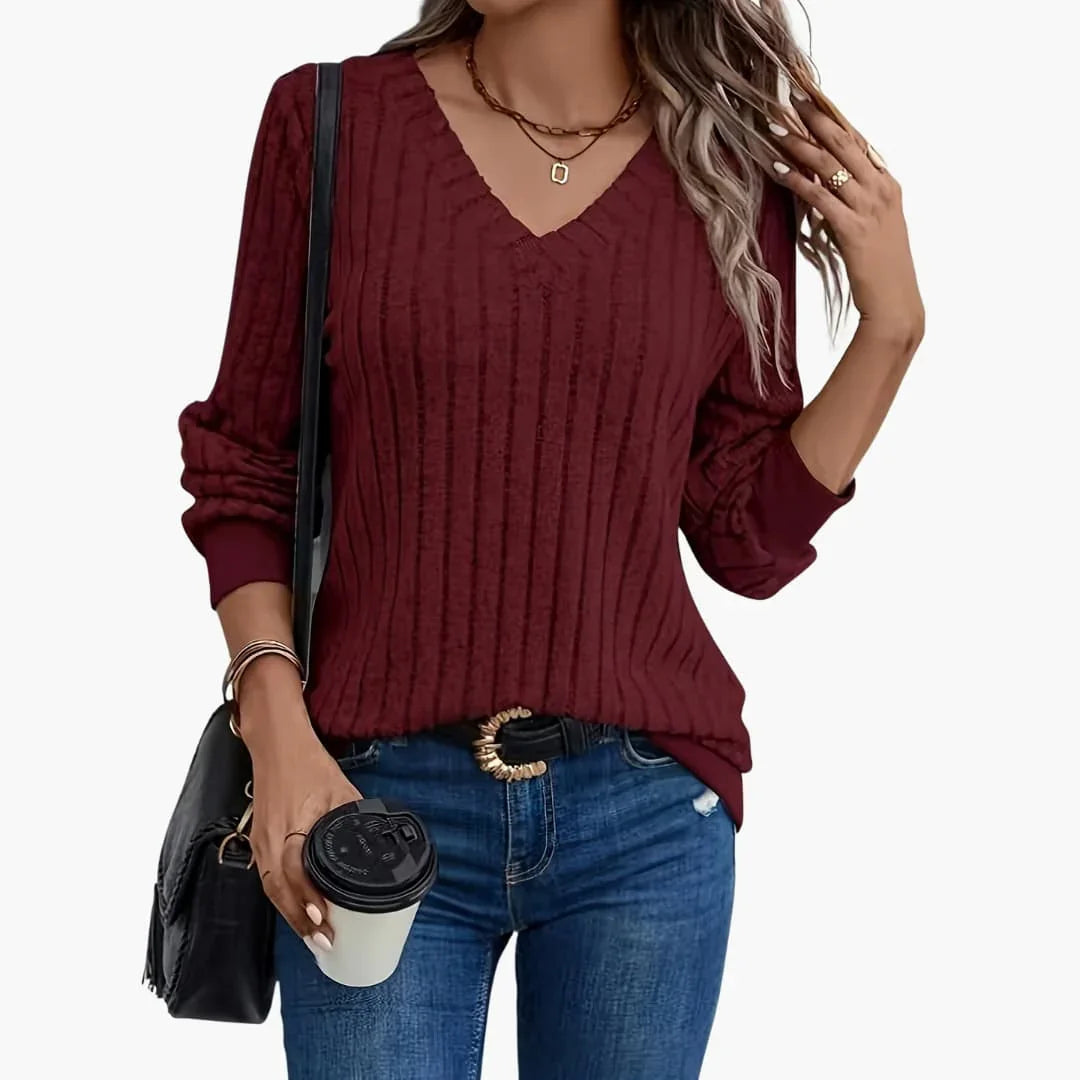 Pull femme à col en V et manches longues