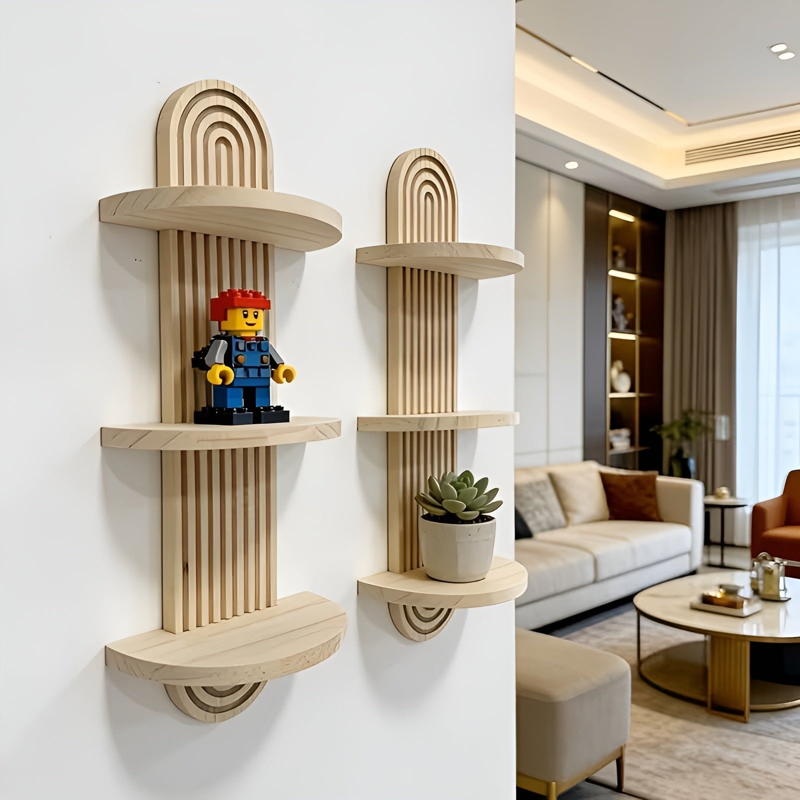 Étagère murale de style bohème en bois massif – Plusieurs niveaux, gain de place | Pour le salon, la chambre et le couloir