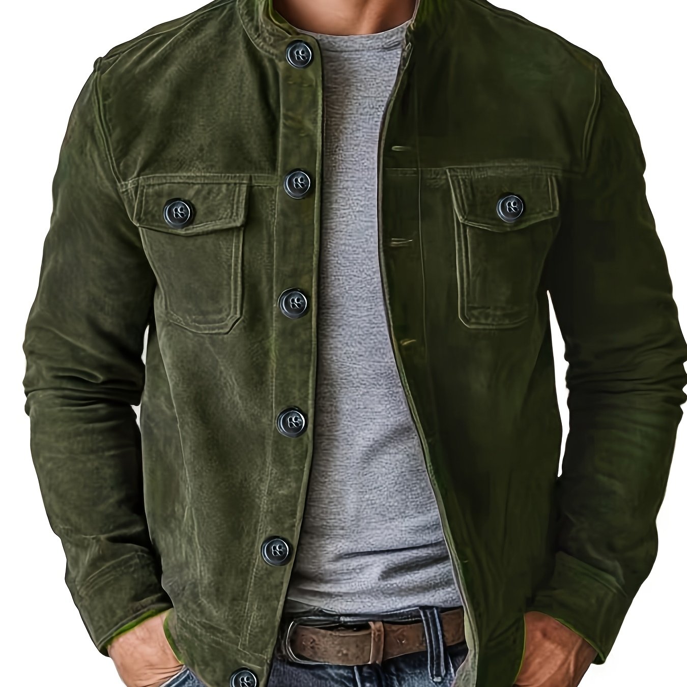 Veste décontractée pour hommes avec boutons et col montant – Veste de travail vintage pour le printemps et l'automne
