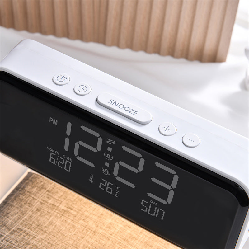 Lampe de chevet 3 en 1 avec chargeur sans fil, réveil LCD et LED à intensité variable