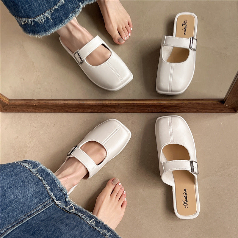 Chaussons souples femme - plat fermé vintage à la française, PVC, usage quotidien