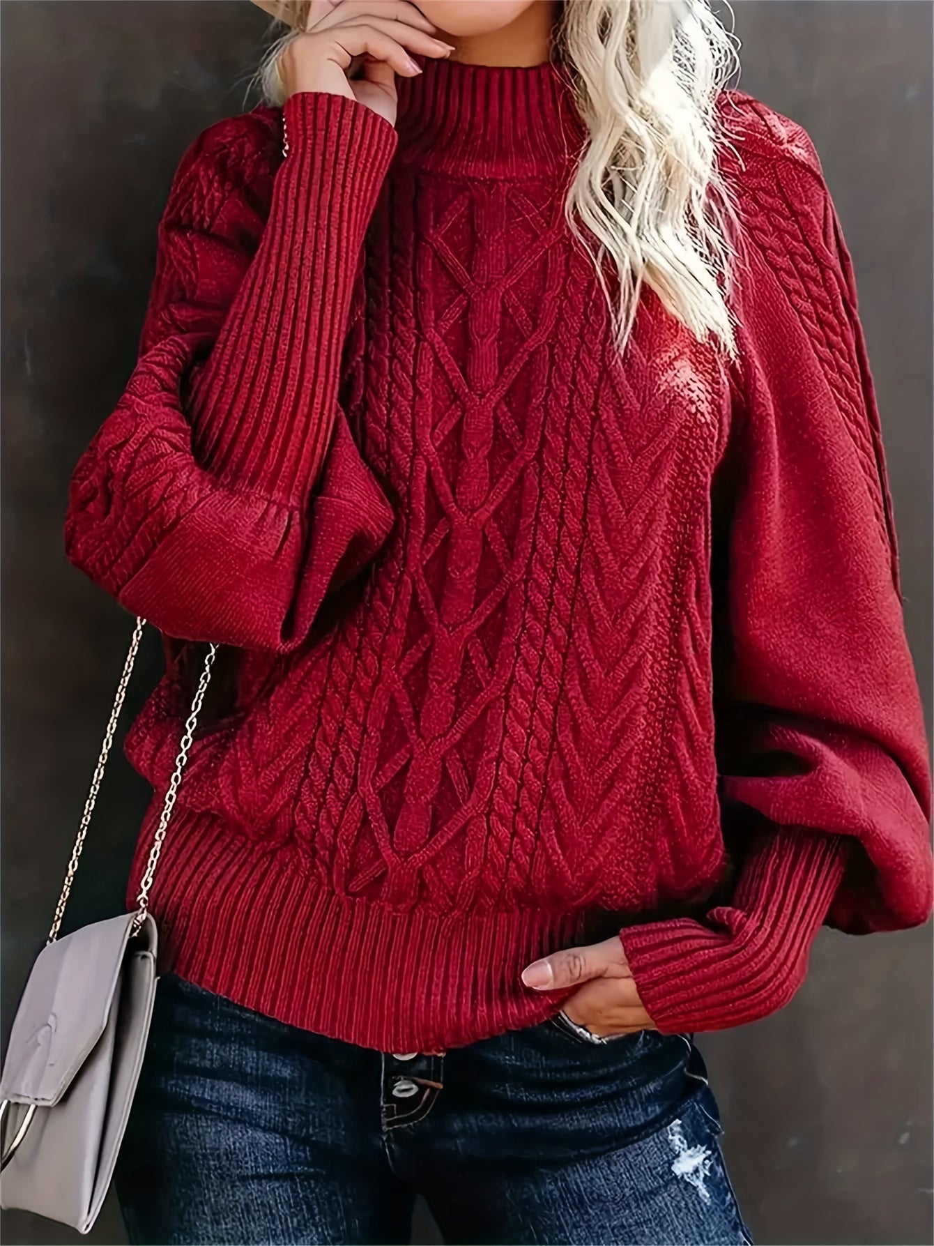 Dames Gebreide Pullover met Halfhoge Kraag – Élégant et confortable