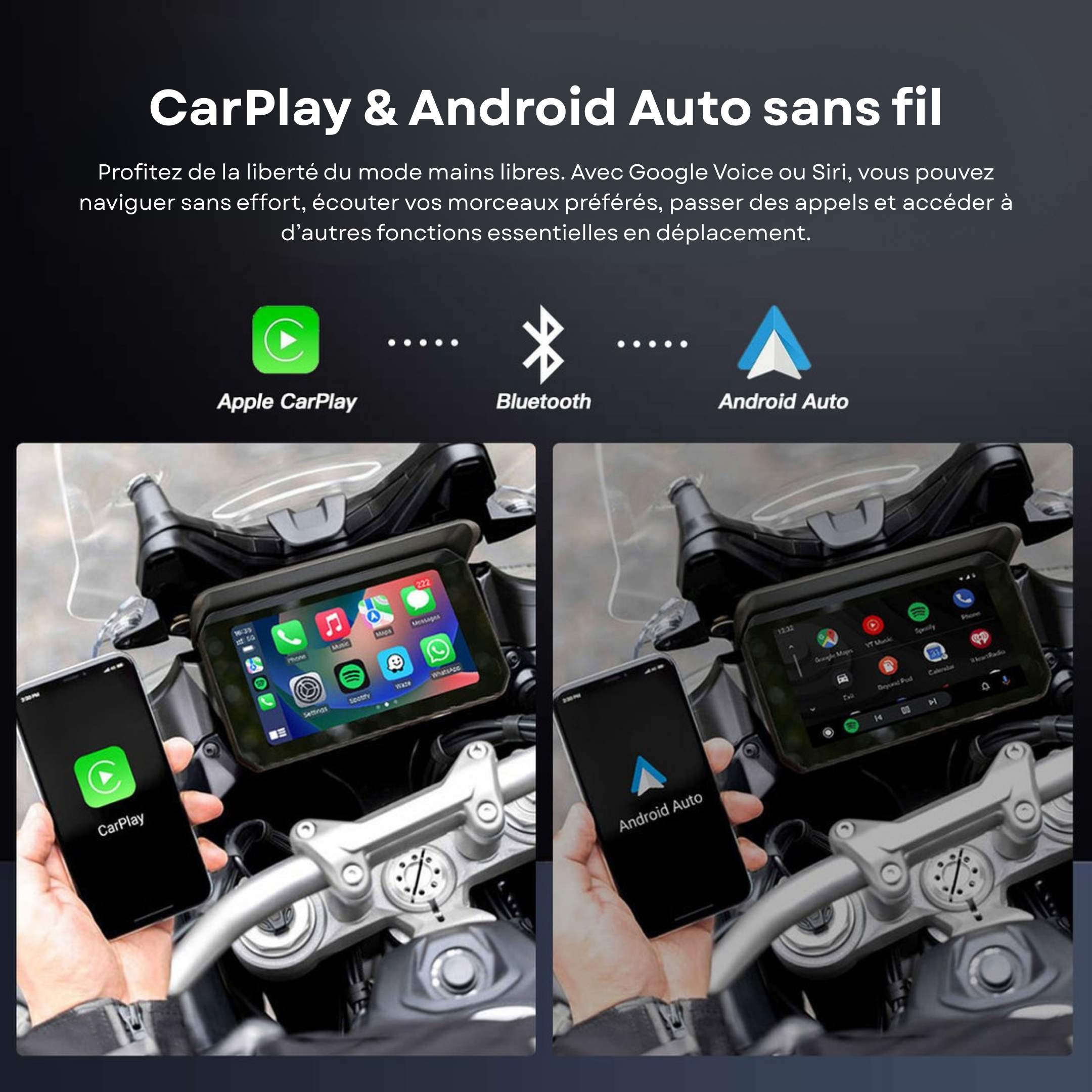 Écran moto NARSAGO CarPlay & Android Auto