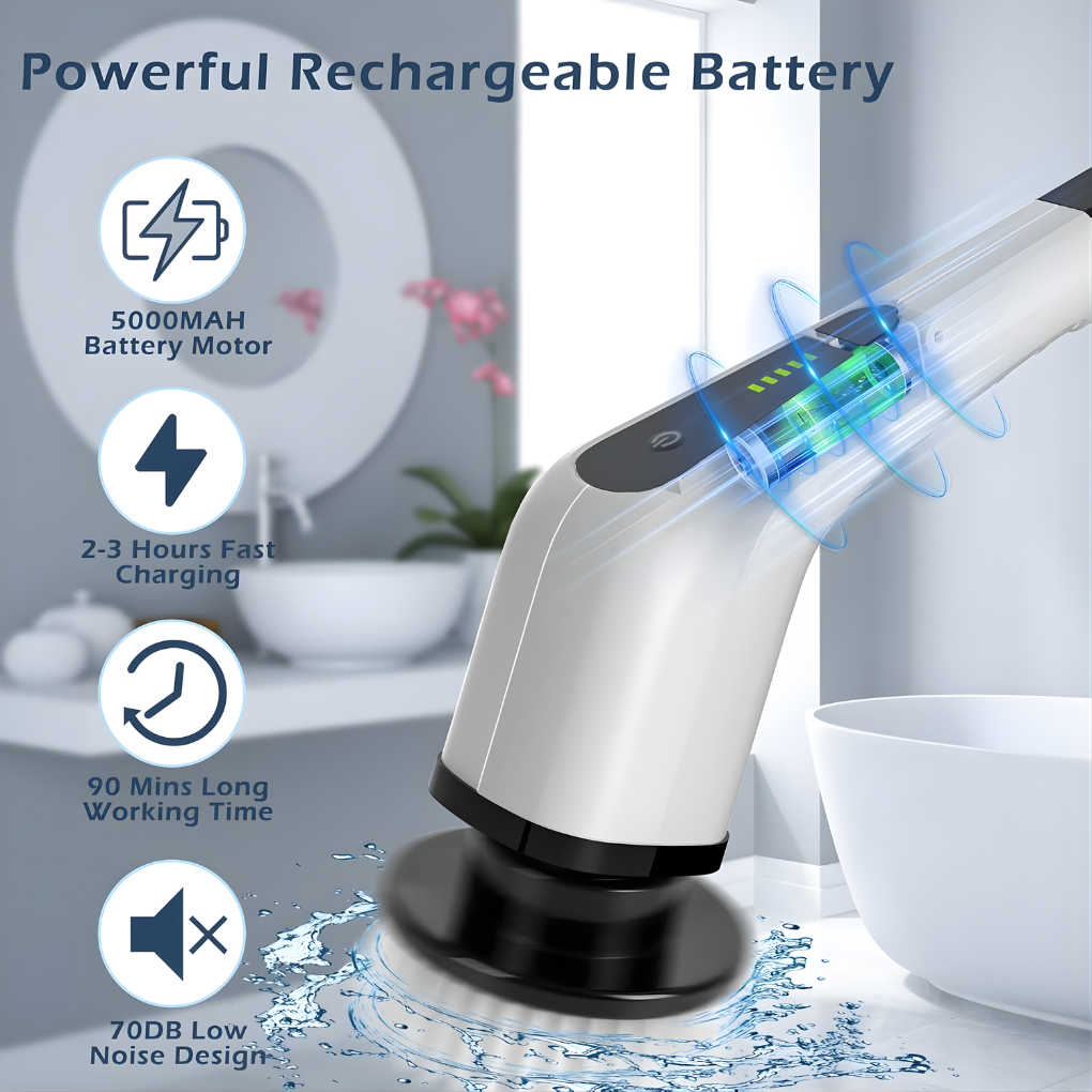 Brosse de nettoyage sans fil à têtes réglables