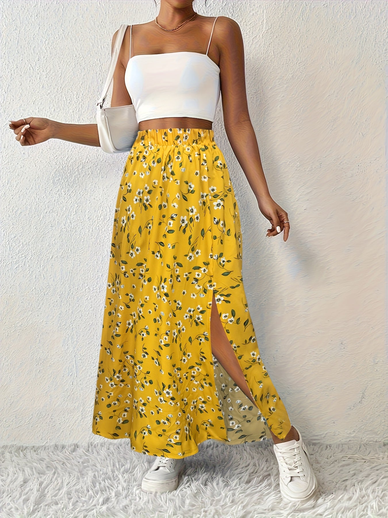 Jupe maxi d'été élégante à imprimé floral et fente légère pour femmes