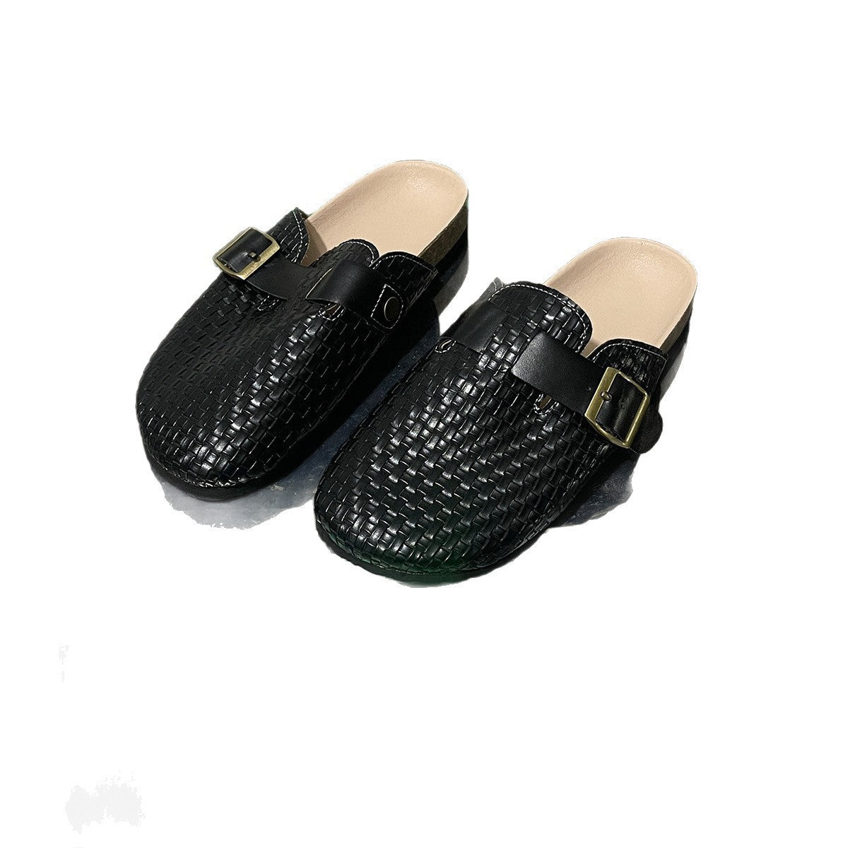 Mocassins doux et durables pour femmes, motif tissé avec boucle de ceinture, cuir PU, à porter au quotidien
