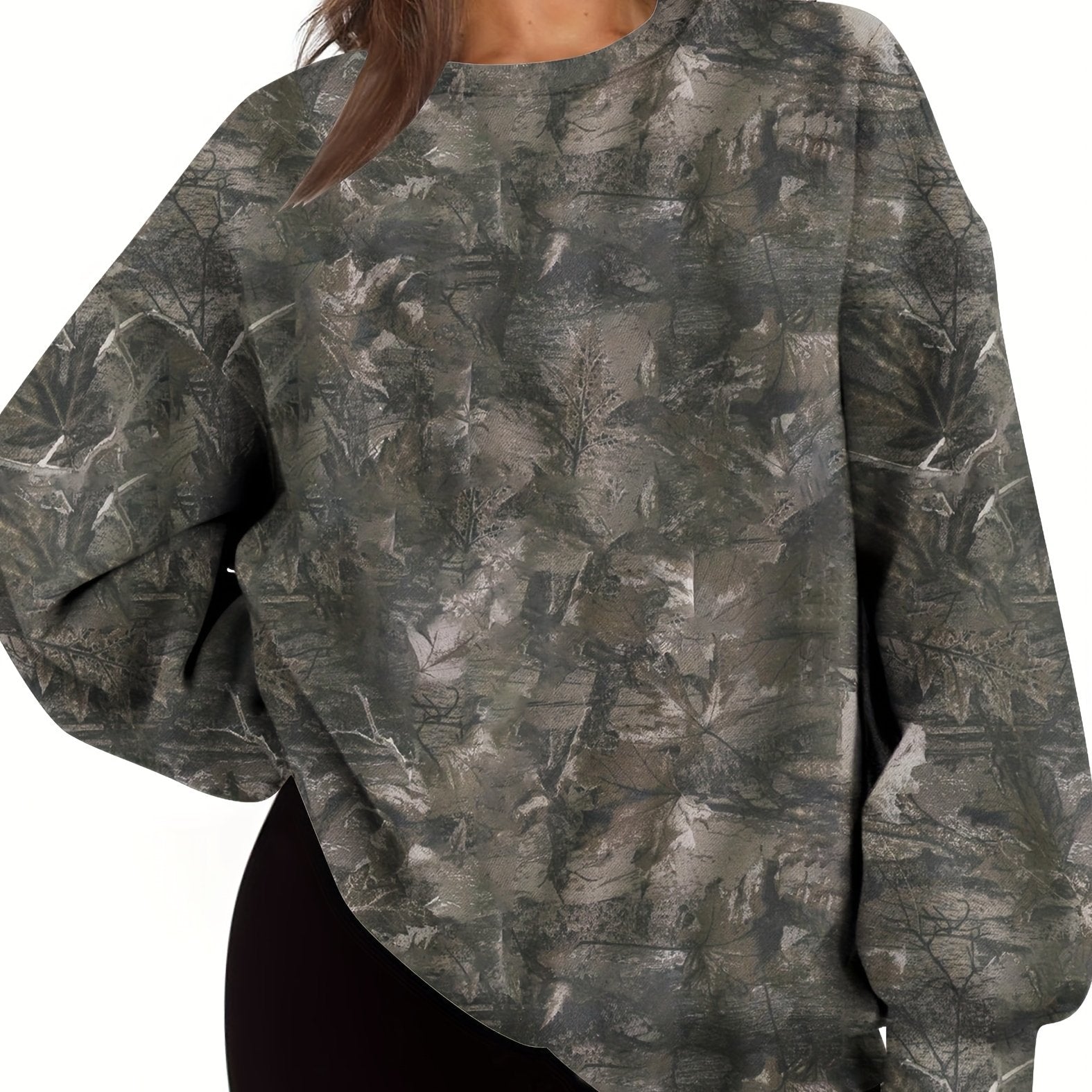UrbanLeaf™ Sweat-shirt Oversize Camouflage pour Femme – Pull Loose à Manches Longues avec Poignets Côtelés