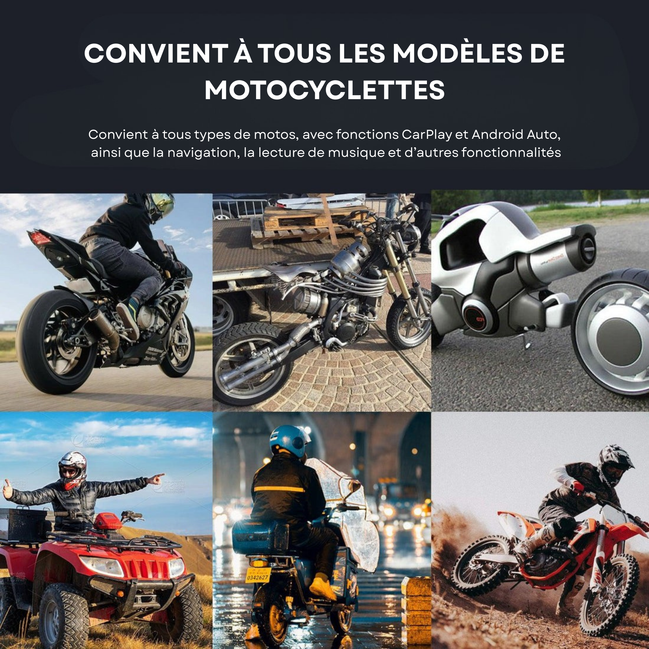 Écran moto NARSAGO CarPlay & Android Auto