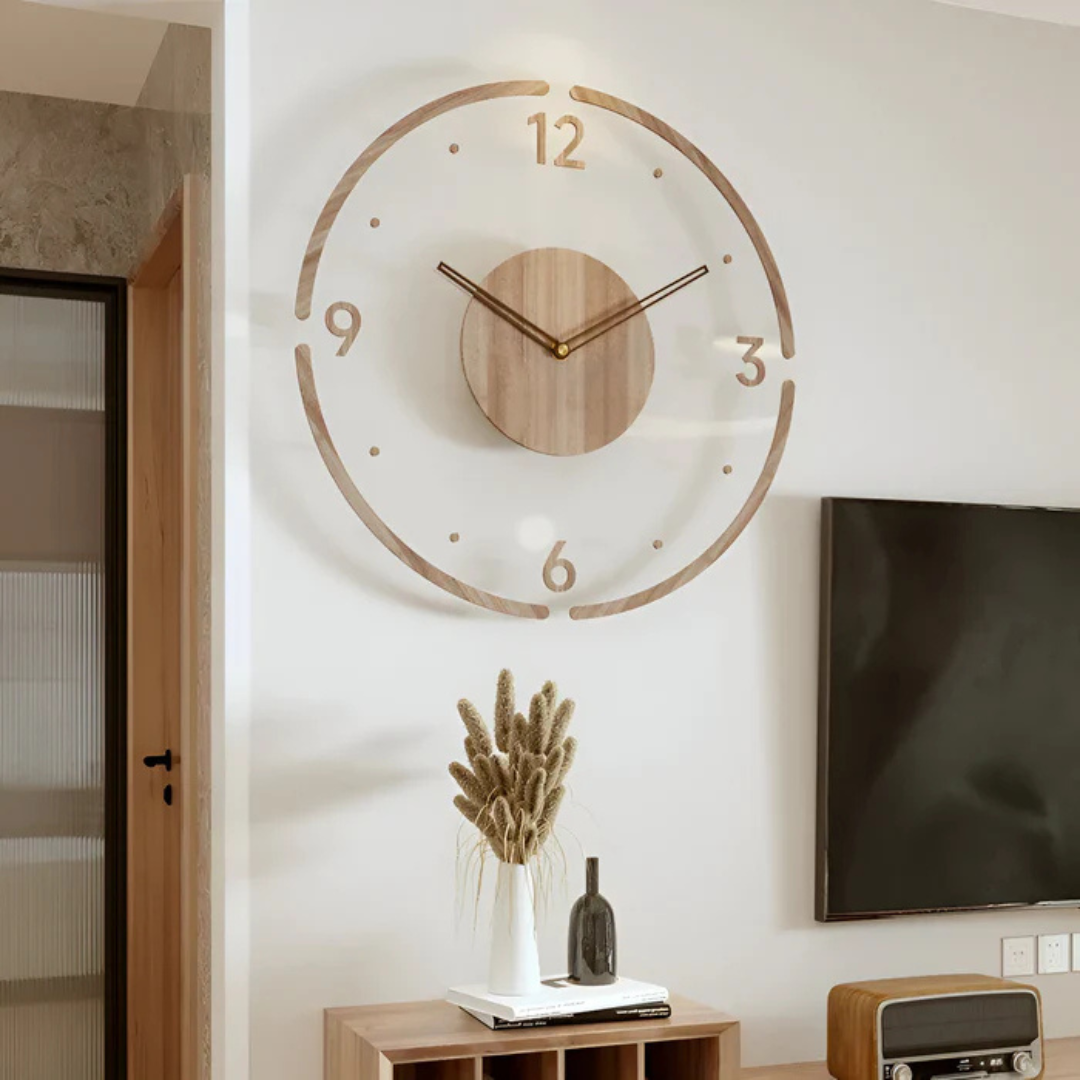 Horloge murale Acrylique & Bois Ø30 cm – Mouvement silencieux Affichage de l'heure moderne Style scandinave salon cuisine bureau | Sansotis