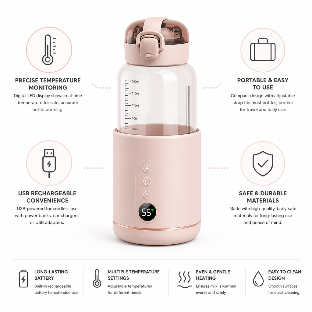 Chauffe-biberon nomade rechargeable USB avec écran LED