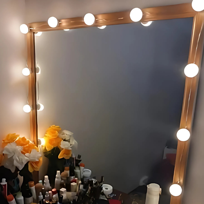 Éclairage de miroir LED à intensité variable avec boules lumineuses et éclairage de maquillage réglable