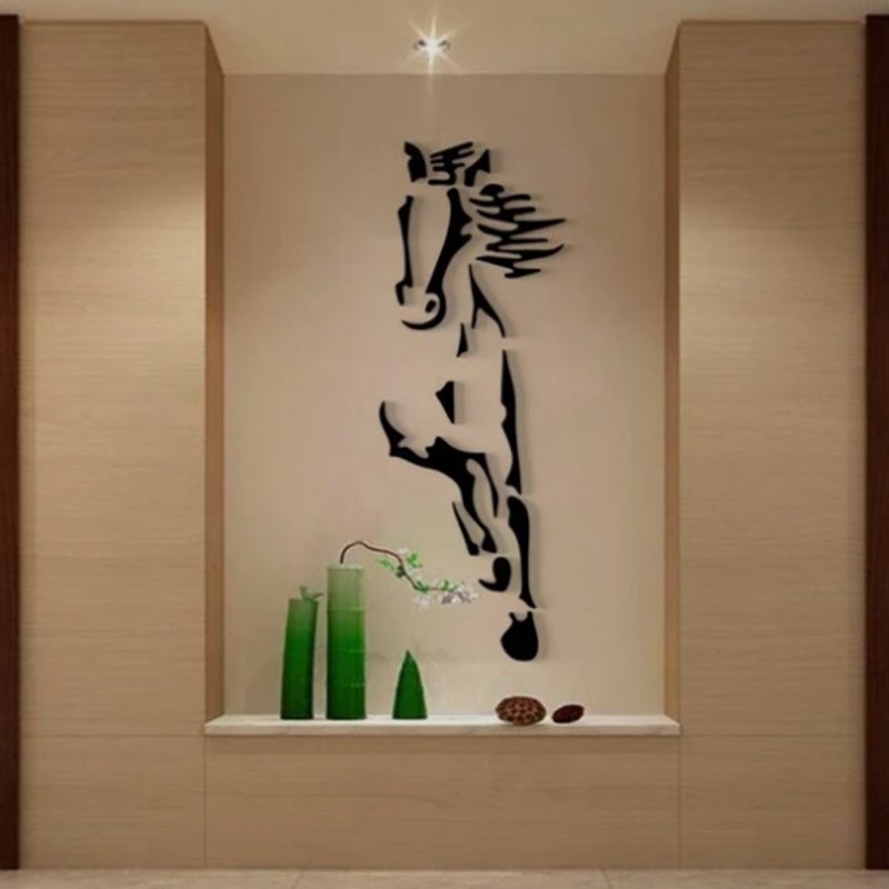 Décoration murale de cheval au galop, autocollant mural de cheval miroir moderne en acrylique 3D