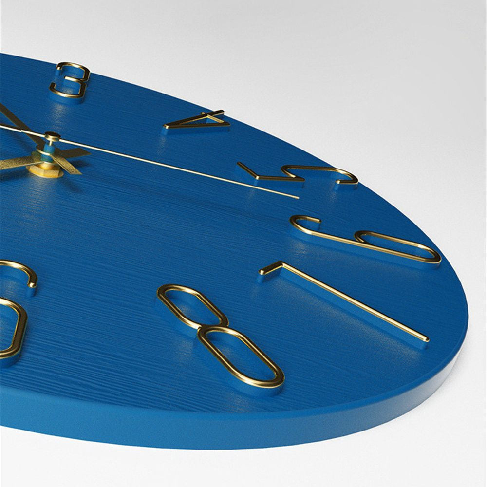 Horloge murale moderne | Numéros dorés à visage bleu