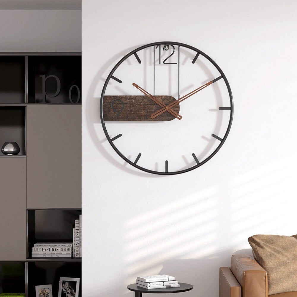 Horloge murale en acier avec accents de noyer – design industriel avec bois chaleureux – montre moderne pour salon, bureau ou cuisine – ø 40 cm | Sansotis
