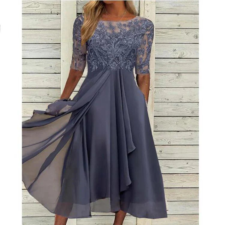 Robe Midi En Chiffon Avec Manches Transparentes