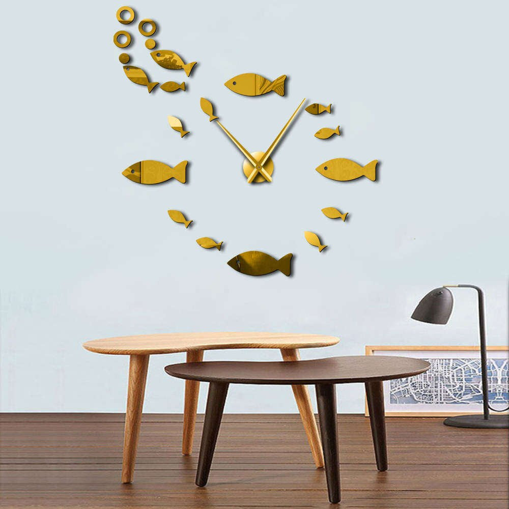 Horloge murale de poisson moderne | Conception acrylique noire
