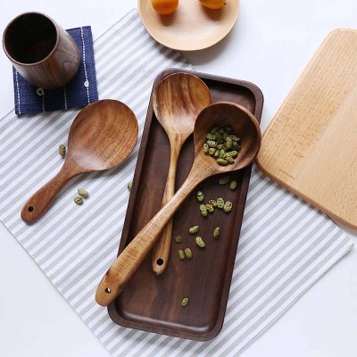 Ensemble 4 pièces d'ustensiles de cuisine en teck massif fabriqués à la main, anti-rayures et résistants à la chaleur