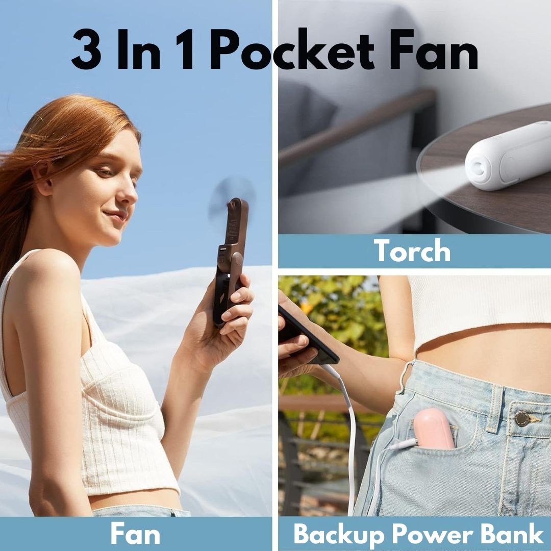 Vue de côté du ventilateur portable mini 3 en 1