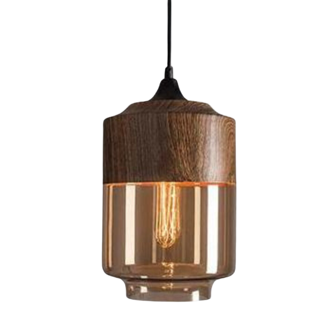 Lampe suspendue scandinave en verre aspect bois – Éclairage design chaleureux pour salon et salle à manger | Sansotis