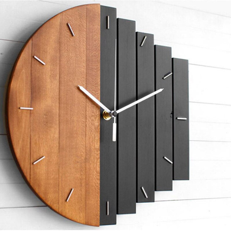 Horloge murale moderne | Conception divisée en bois et métal