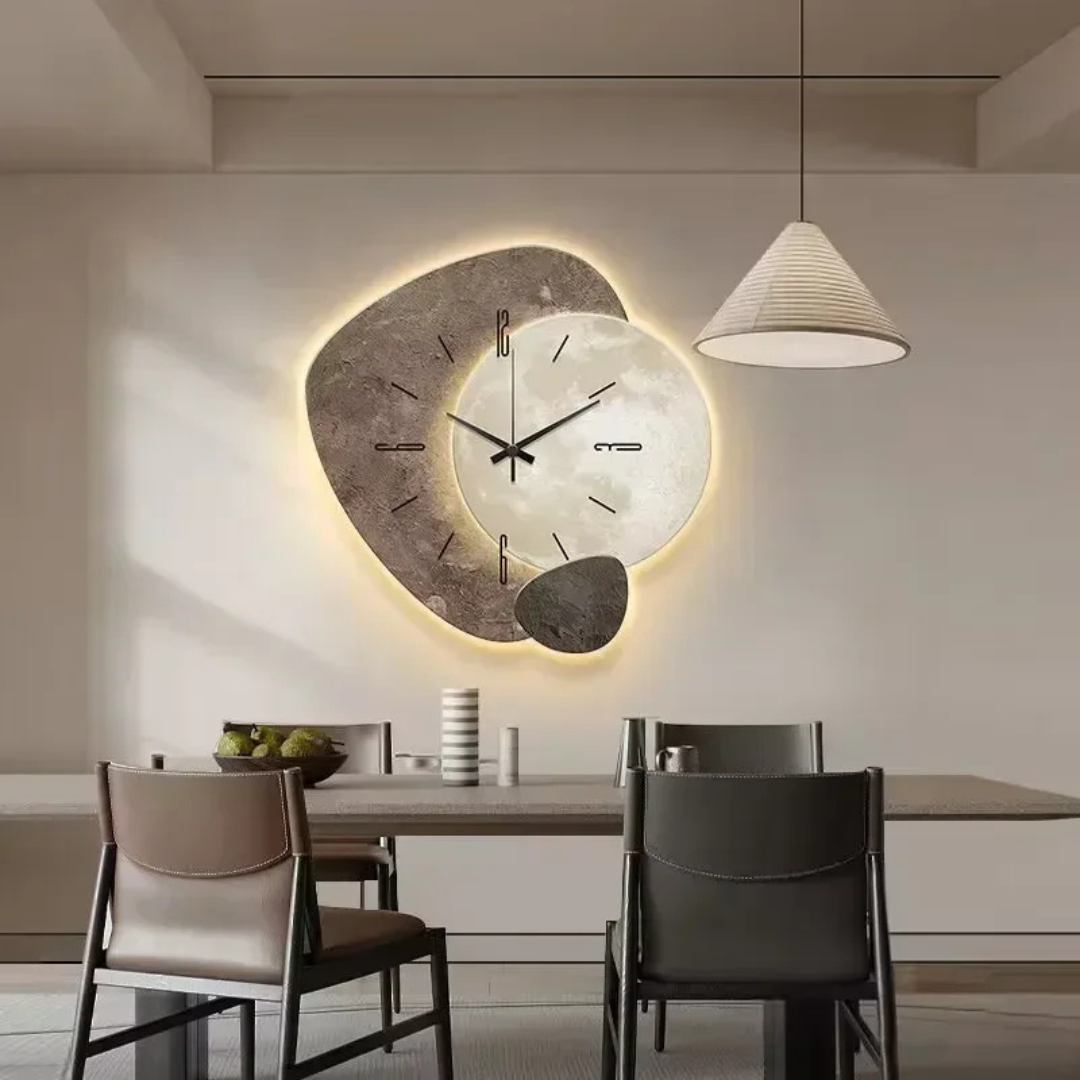 Horloge murale LED en bois naturel – design moderne à éclairage d'ambiance doux