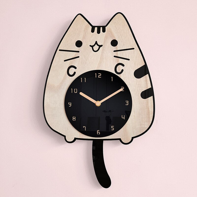 Horloge murale chat | Conception de queue pivotante