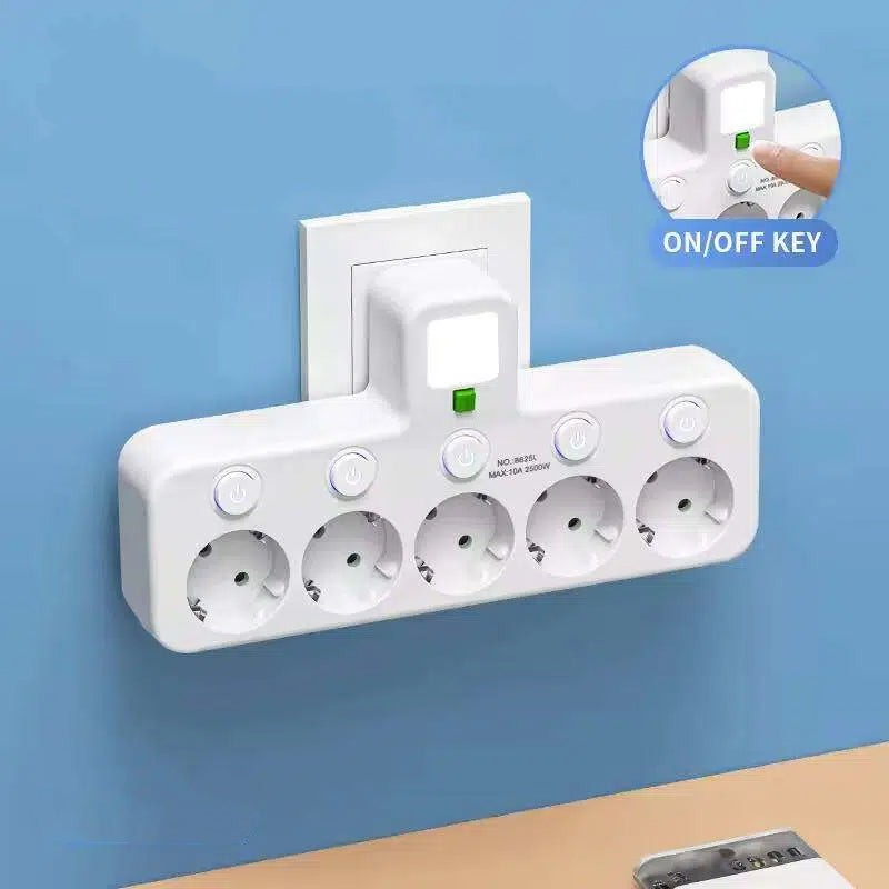 Multiprise avec ports USB, interrupteurs individuels et veilleuse